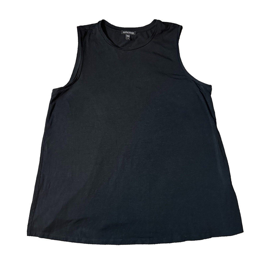 Eileen Fisher Women's LARGE Black Tank Top Crewneck Knit Stretch Lyocell Capsule